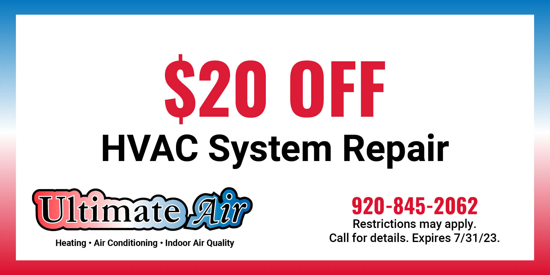 Coupon for $20 off HVAC system repair.